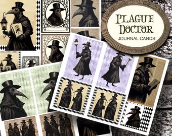 Druckbare Vintage Pestdoktor Journaling Karten - Gothic Ephemera für Witchy Junk Journals, Dark Academia Scrapbooking und Gruselige Basteln