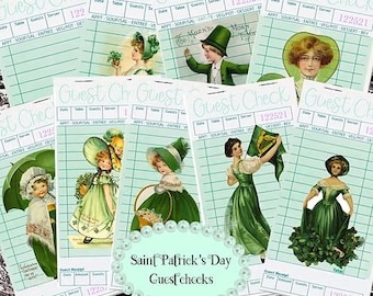 Vintage Saint Patricks Day Gastschecks, St. Pats druckbare, Kleeblatt-Gäste, St. Patricks Day Ephemera, Retro Kobold