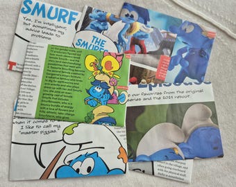 Smurfs Envelopes upcycled, FREE SHIPPING 5"  envelopes made from magazines and book pages, set of 10 upcycled Smurfs envelopes.
