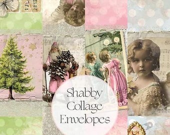 Rosa Weihnachten Shabby Chic Umschläge, Vintage inspirierte Feiertags Ephemera, Rosa Weihnachten druckbare, shabby chic Weihnachten