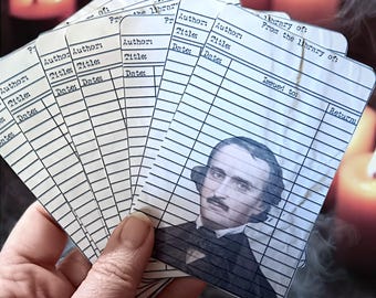 Set of 12 Edgar Allen Poe themed vintage style library Cards. FREE SHIPPPING 4x6" printed on heavy cardstock  Dark Academia junk journal