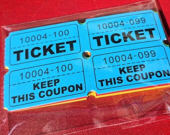 カラフルな抽選券5セット、ミシン目入りの厚紙。チケット、赤チケット、黄チケット、スクラップブック用チケット