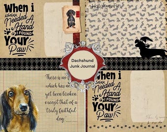 Dackel Junk Journal Kit - Druckbares Hunde Sammelalbum mit Vintage Ephemera (10+ Seiten)