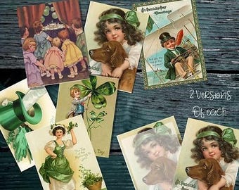 St. Patrick's Day Journaling Karten | Vintage Ephemera druckbares Set, St. Pats druckbar, St. Patricks day Ephemera, Retro Leprechaun
