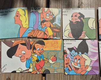 ピノキオ封筒 ディズニー アップサイクル、1970年代のヴィンテージ本から作られた3インチ四方の封筒 ピノキオ、ディズニーペーパー、ディズニージャーナル
