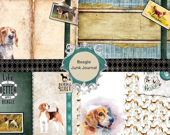 BeagleJournal Kit – Printable Dog Scrapbook with Vintage Ephemera (10+ Pages) Dog Memory Book Pages ,Vintage Dog Ephemera Beagle Lover Gift