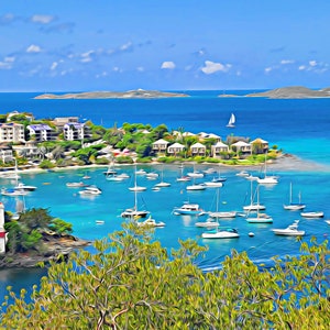 Beautiful Cruz Bay St John USVI sailboats Print