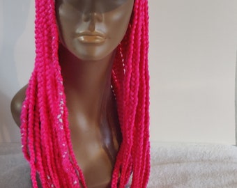 Peluca trenzada rosa Banda y sombrero