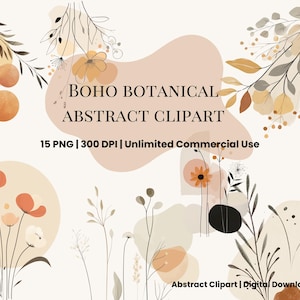 Boho Floral Clipart | 15 PNG | Ilustrações Botânicas em Aquarela | Fundo Transparente | 300 DPI | Download Digital | Flores Estéticas