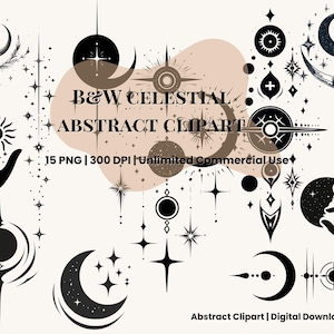 Boho Celestial Abstract Clipart, Moon and Stars PNG, Mystical Clipart Set, Spiritual Aesthetic, Esoteric Line Art, Digital Download