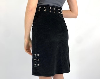 Black Midi Cord Y2K Skirt with Amazing Details