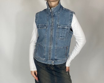 gilet zippé en denim léger vintage Y2K