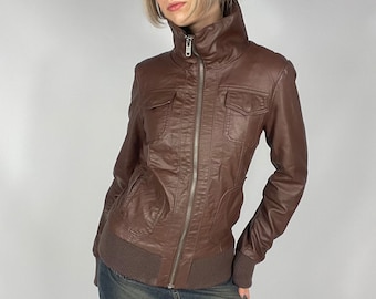 Brown Faux Leather Zip-up Jacket Y2K Style – XS - Etsy