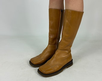 Wunderschöne senfgelbe Y2K-Preloved-Stiefel aus echtem Leder