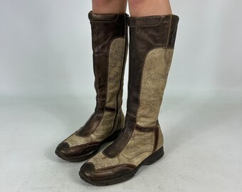 Black Knee High Genuine Leather Cream & Brown Preloved Boots