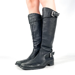 Esprit Leather Riding Boots Black Knee High Boots Equestrian Buckle Boots Tall Boots Heritage Style EU 38 / UK 5 / US 7