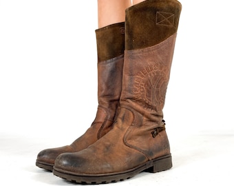 Vintage Brown Leather Biker Boots – Rugged Moto Western Style EU 38 / UK 5 / US 7