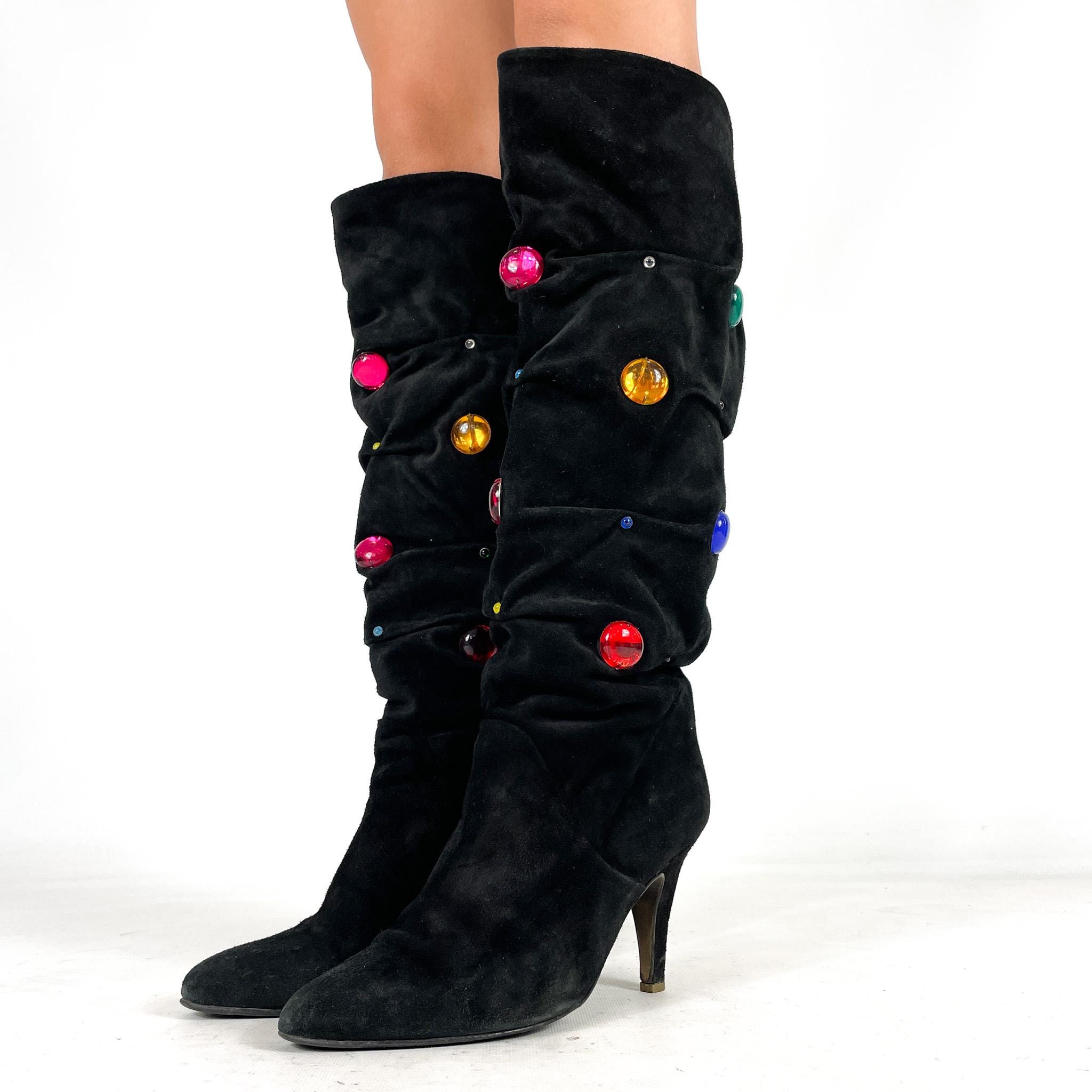 Bottes Vintage CITY 55 Paris - Taille 36.5 - Noir Cuir - Talons Aiguilles Années 80 - Italie