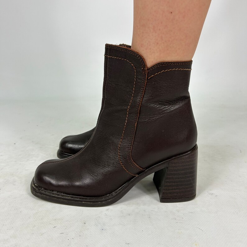 Dark Brown Genuine Leather Y2K Ankle Preloved Boots - Etsy