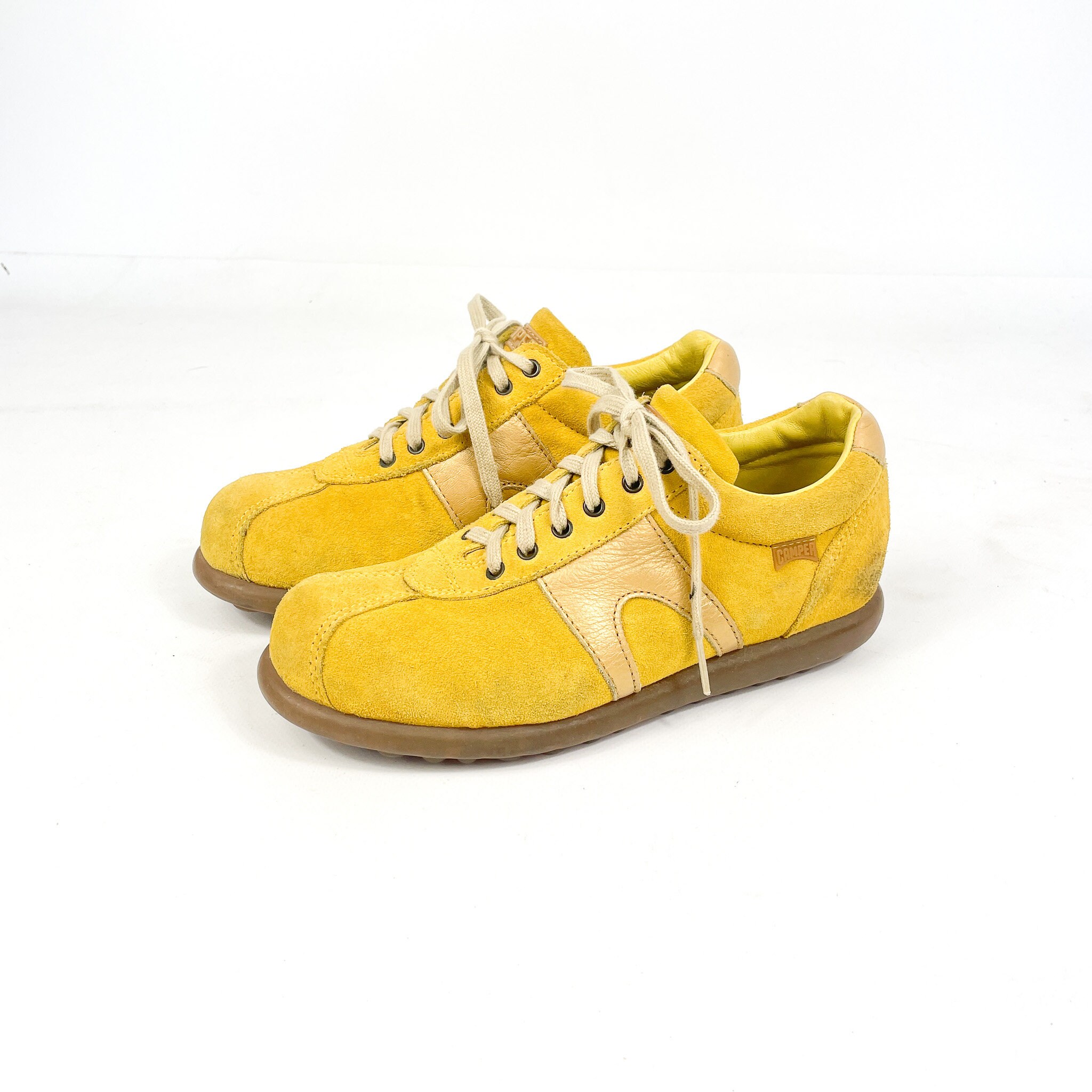 Camper Oxford Yellow Suede Vintage Shoes - Retro Leather Sneakers - Size EU 37 / UK 4 / US 6