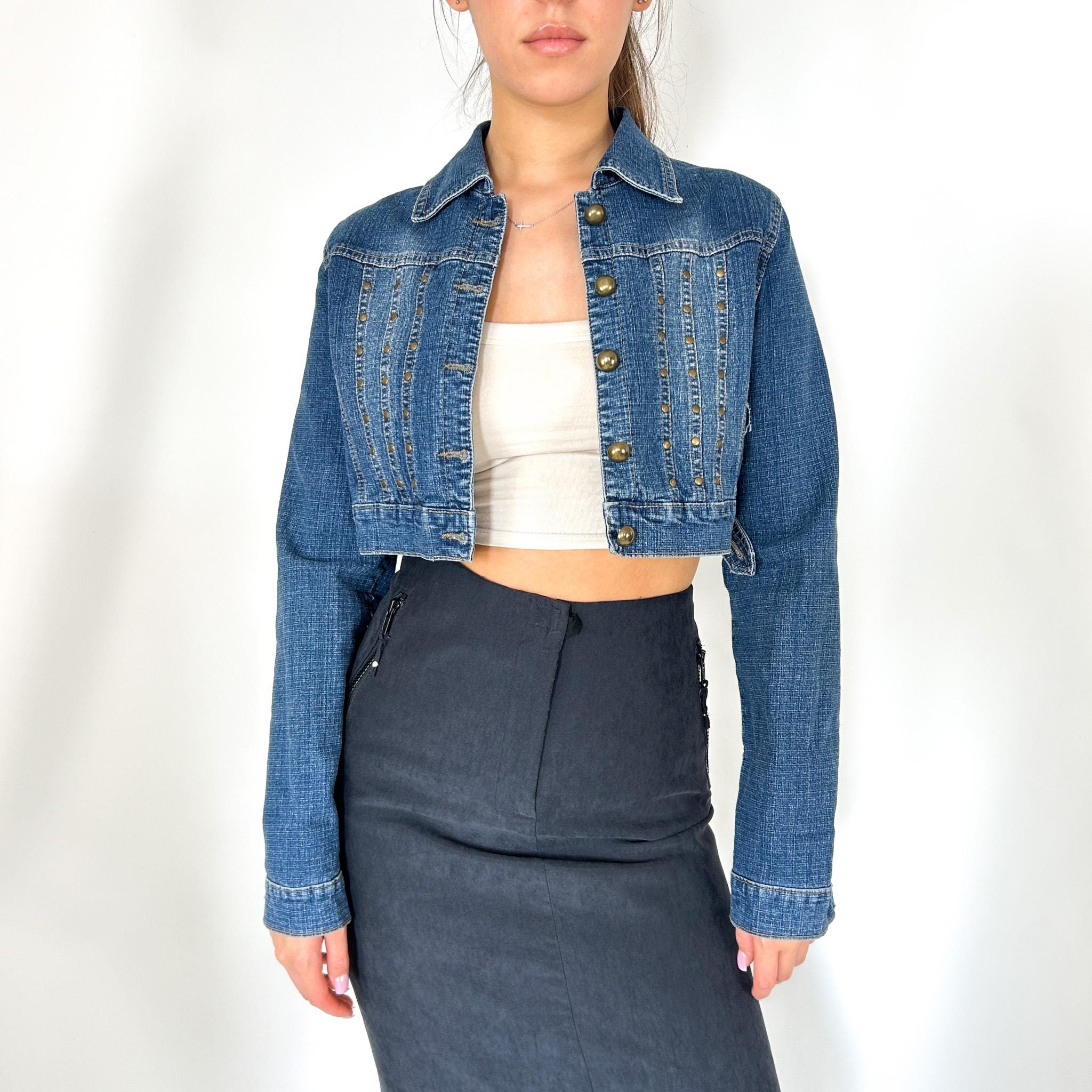 Denim Cropped Y2K Jacket, Vintage Aesthetic Jean Jacket