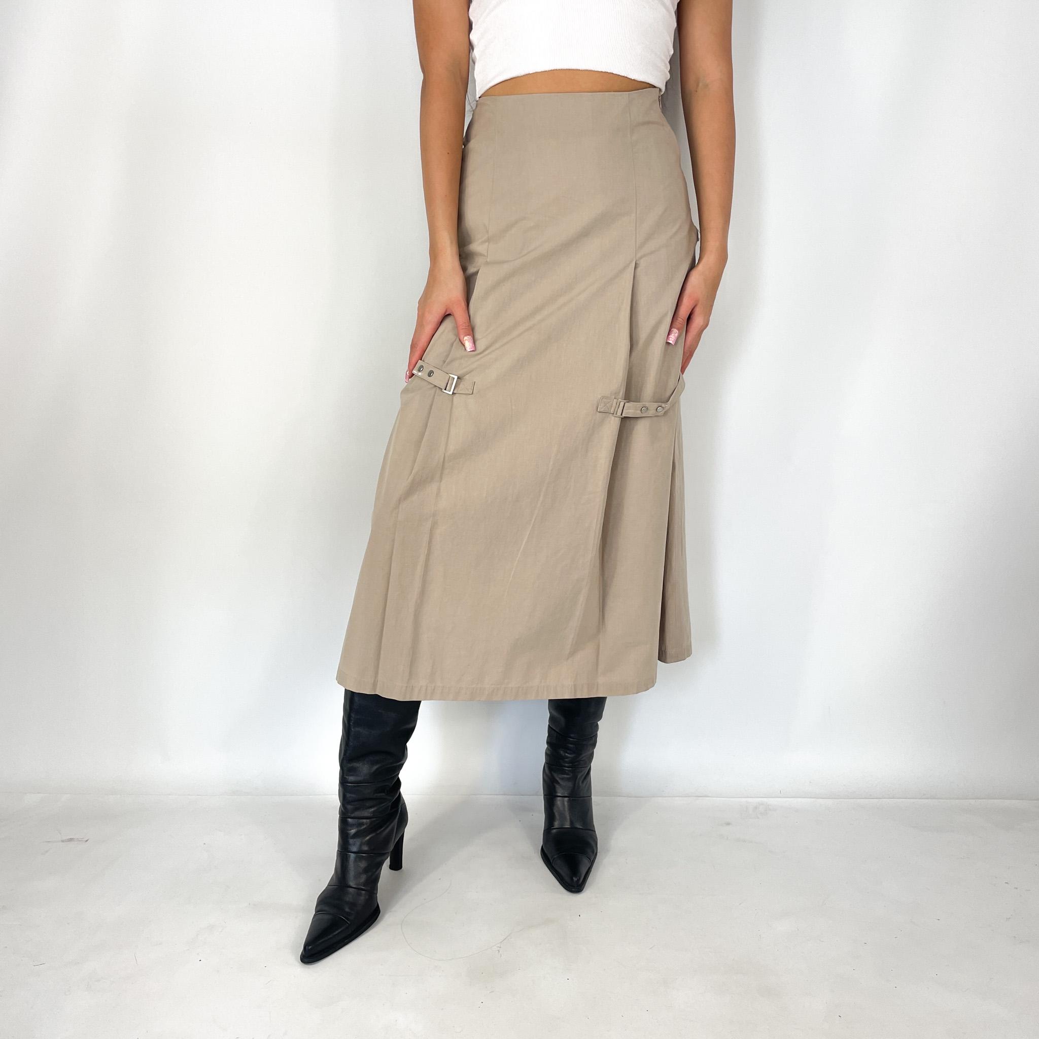 Cream Maxi Y2K Chic Skirt, High Waisted 2000s Style A-line Cream Maxi Y2K Chic Skirt, High Waisted 2000s Style A-line