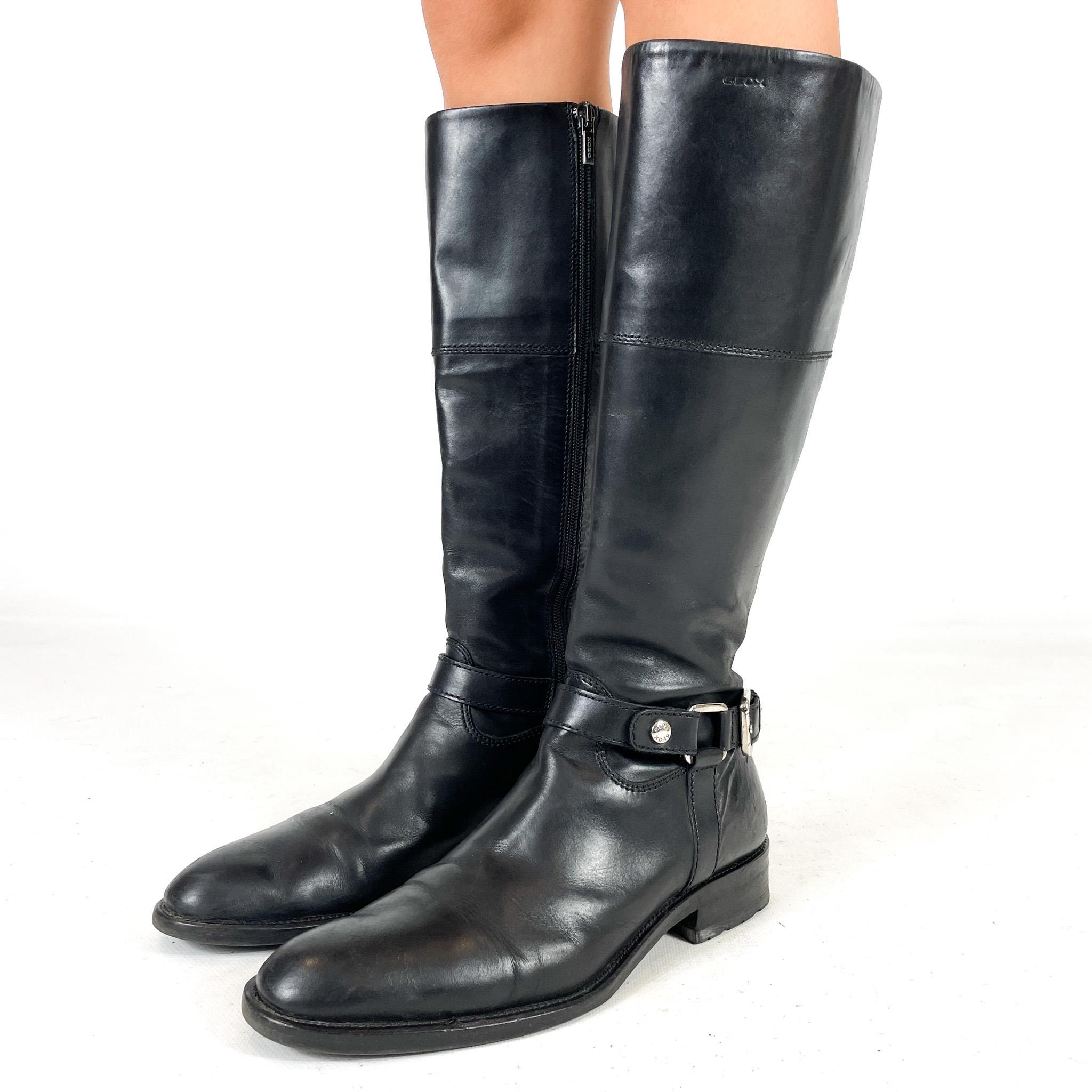 ヴィンテージ ブラック 本革 ニーハイブーツ – Geox 乗馬スタイル