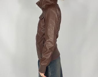 Brown Faux Leather Zip-up Jacket Y2K Style – XS - Etsy