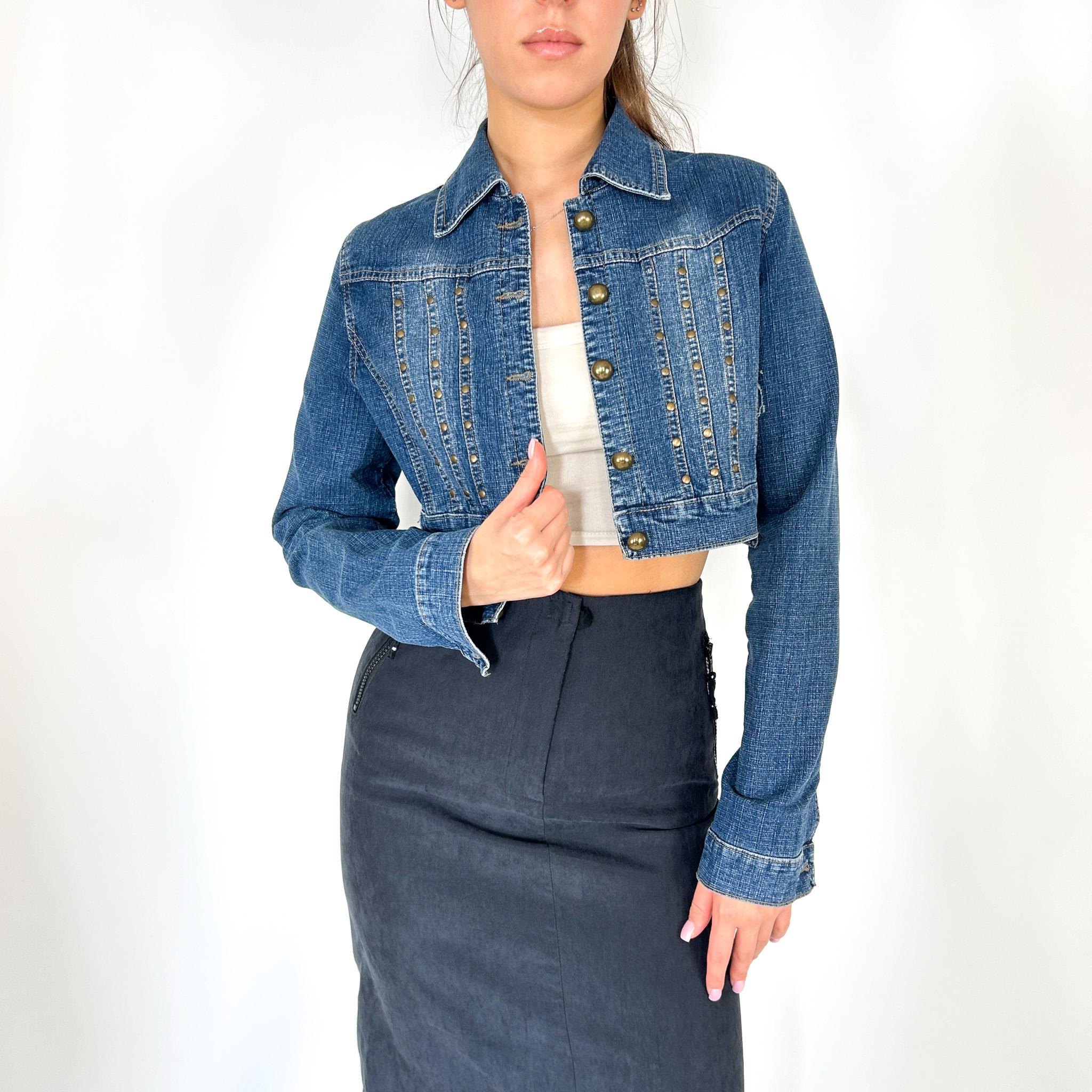 Denim Cropped Y2K Jacket, Vintage Aesthetic Jean Jacket