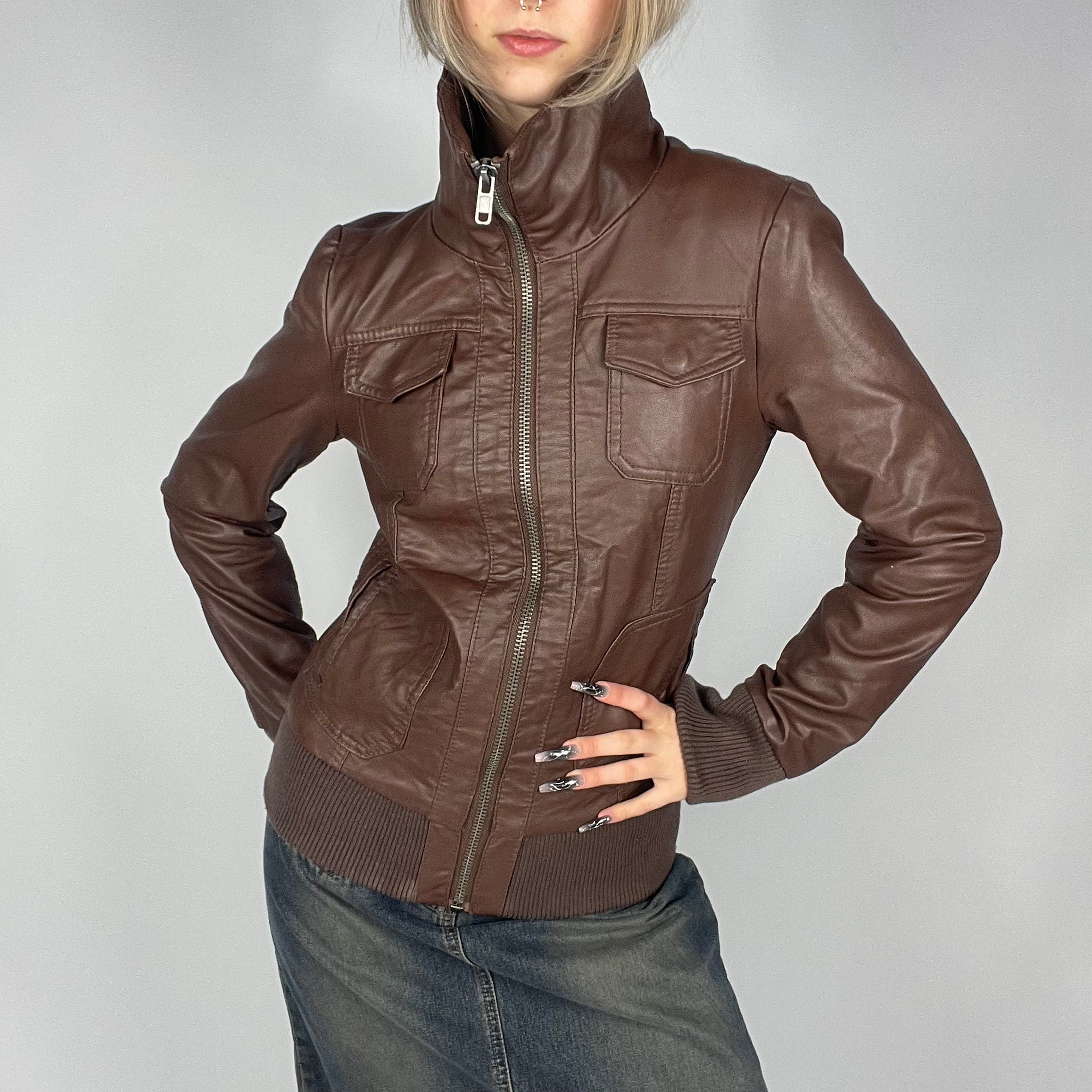 Brown Faux Leather Zip-up Jacket Y2K Style – XS - Etsy
