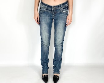Vintage 00s Dark Blue Wash Denim Low Rise Cotton Blend Stretch