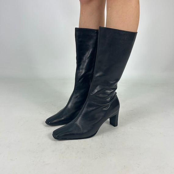 靴 y2k ring heal Buckle Boot crocoleather 00s Y2K Leather High Heel Pointed Toe Boots, Vintage 2000s