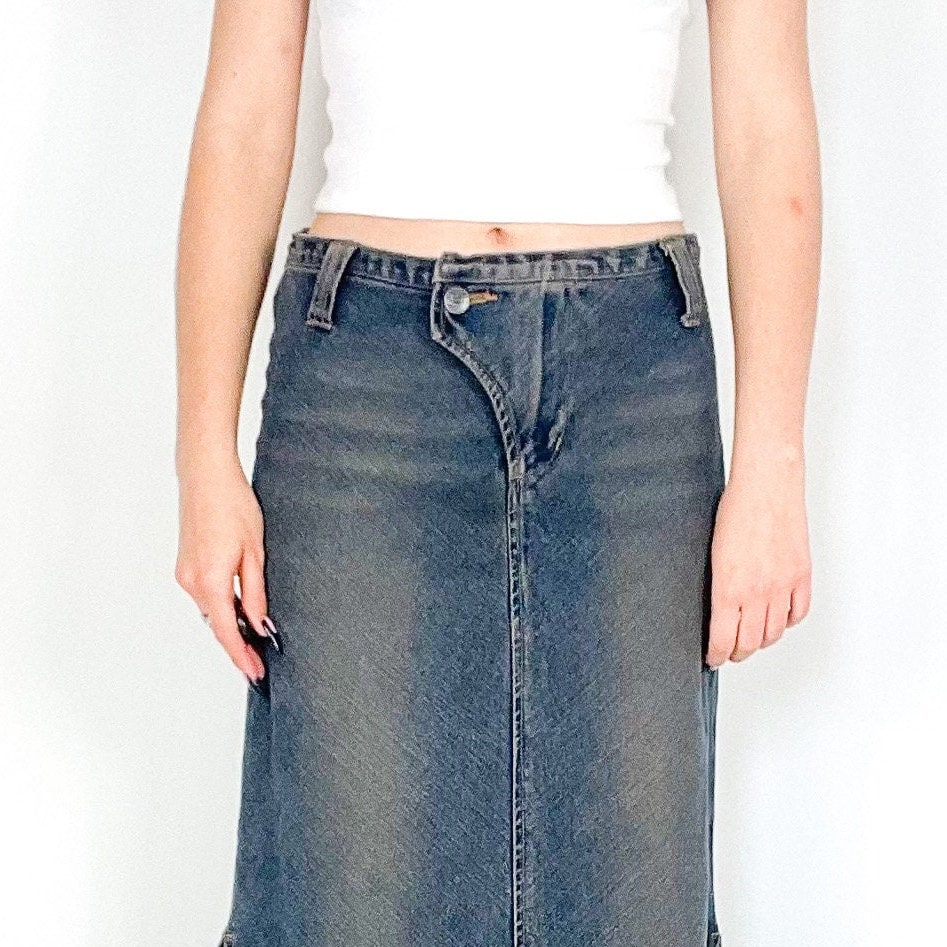 【Anyone more】Uli Vintage Washed Denim Long Skirt Amazon.com: Women Casual Button Down Denim Long Skirts
