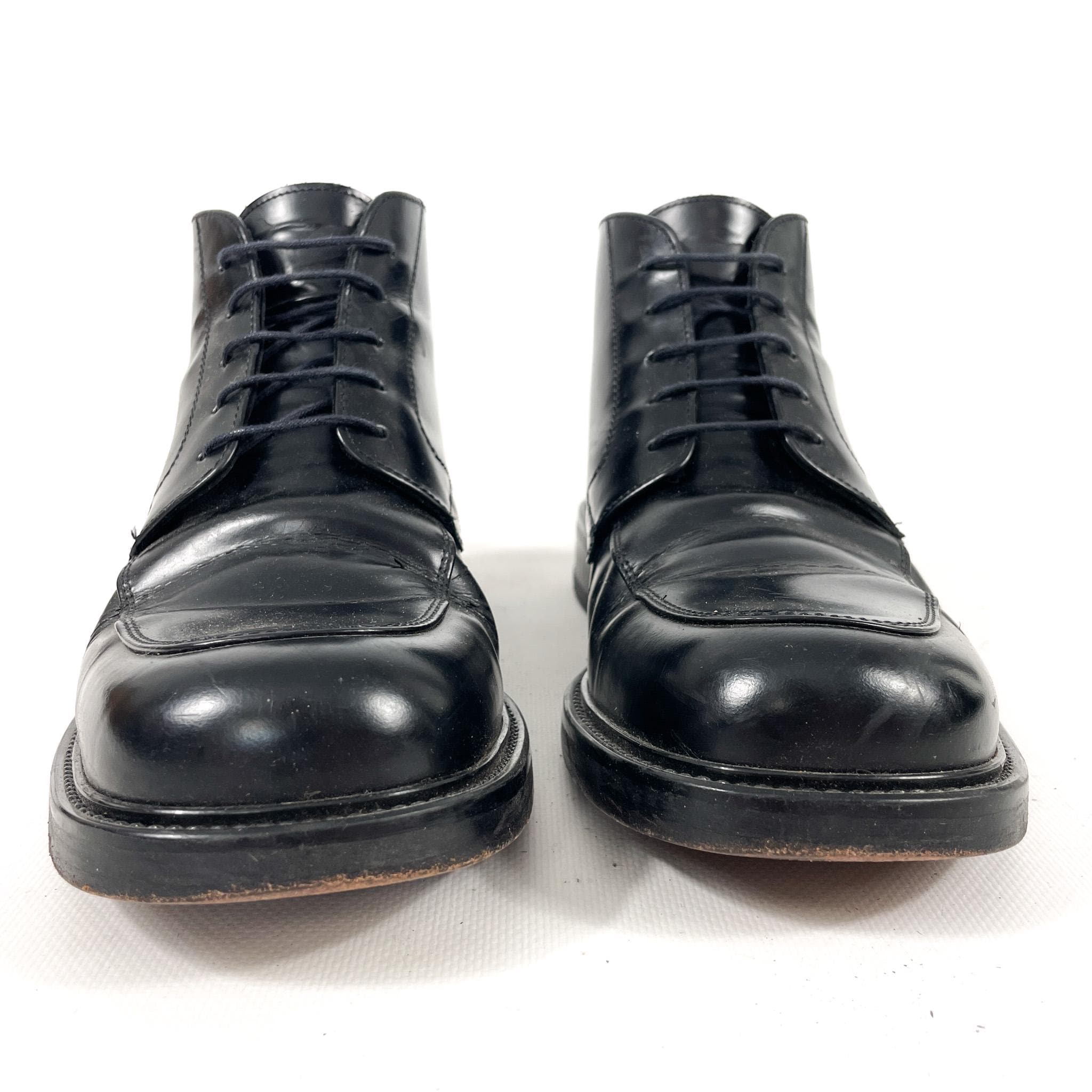 Vintage Y2K Real Leather Ankle Boots Black Lace up Retro