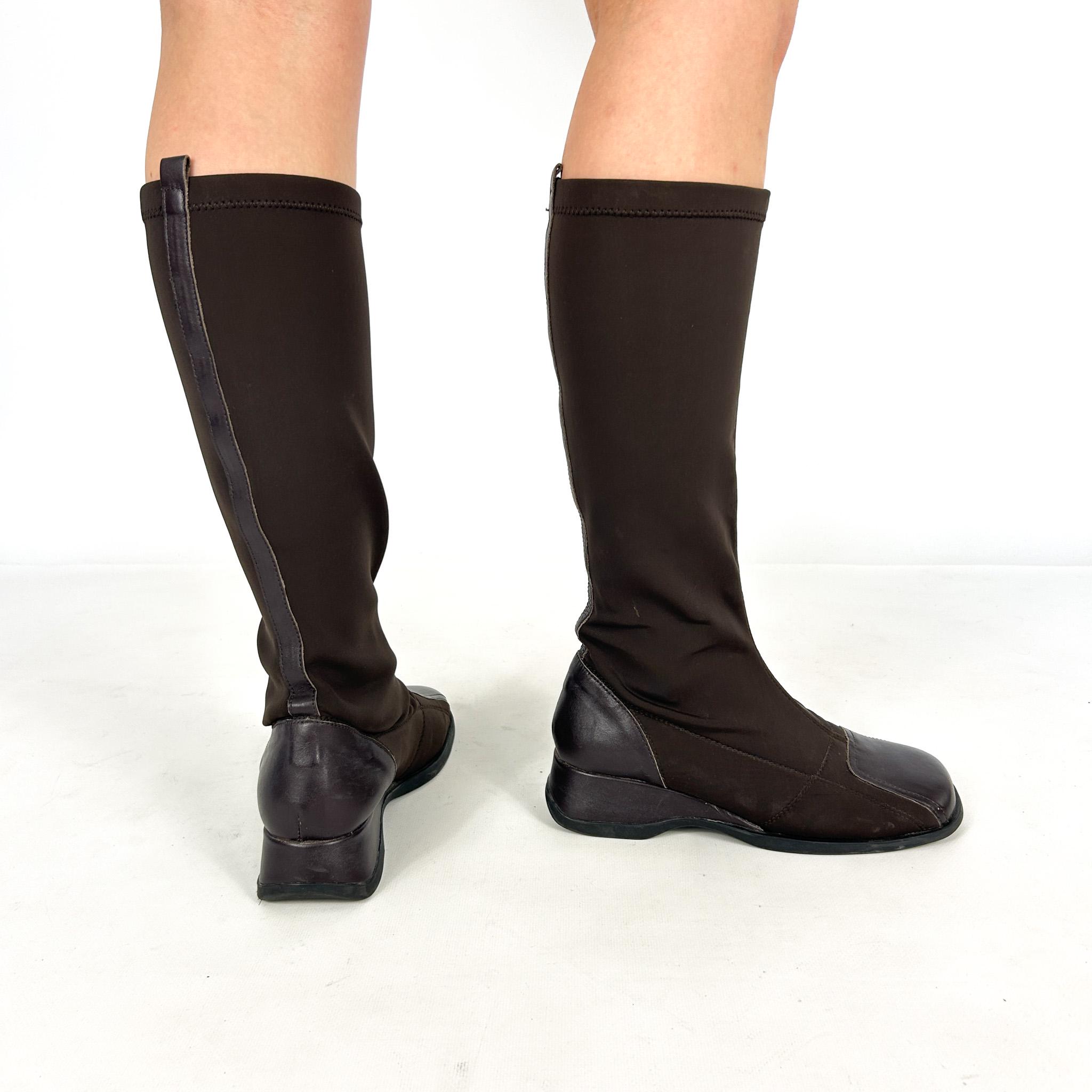 Brown Futuristic Y2K Sock Boots With Genuine Leather Elements, Unique ...