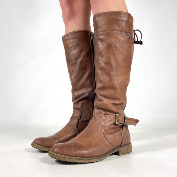 Mustang Brown Knee High Buckle Detail Rustic Y2K Riding Boots, Size EU 38 / UK 5 / US 7