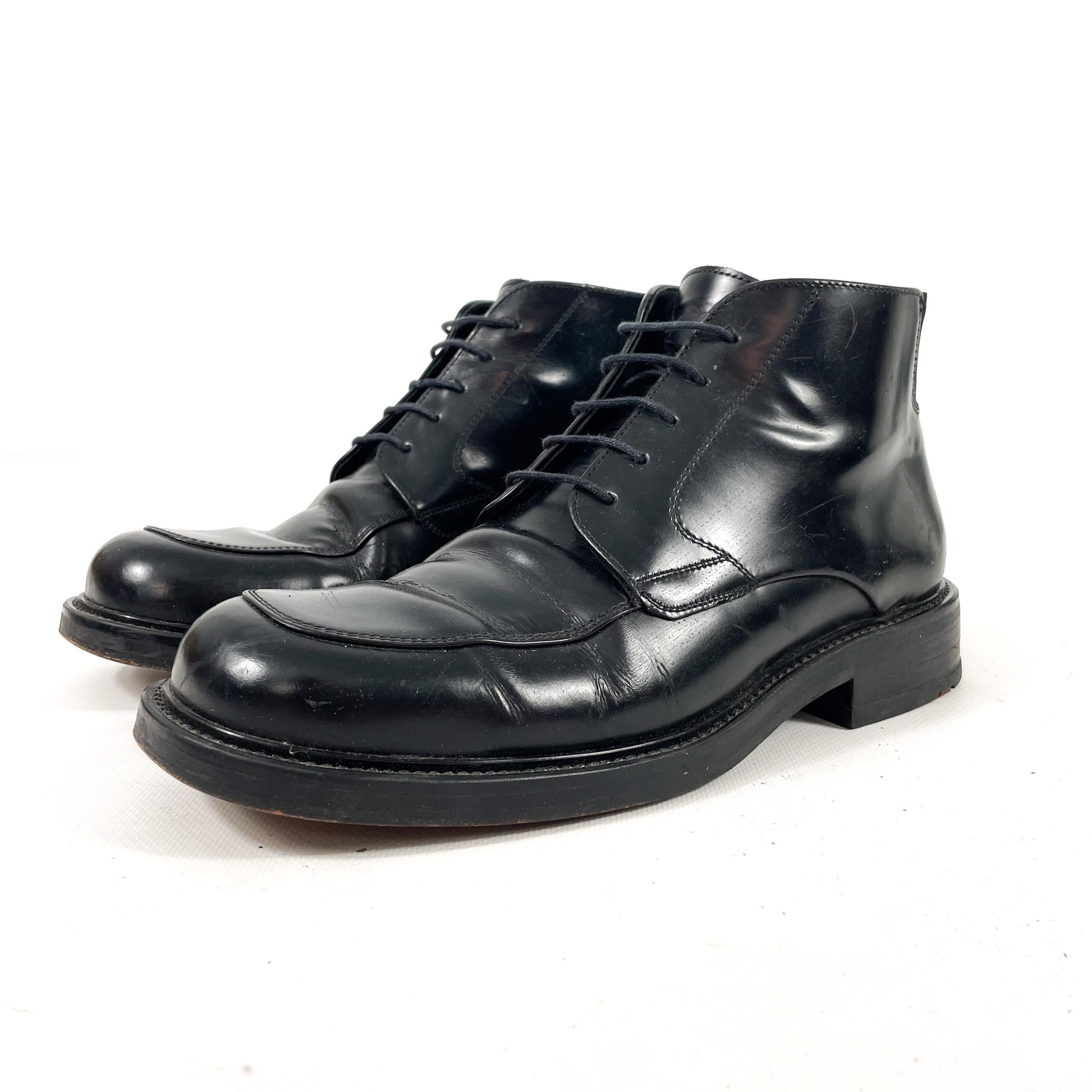 Vintage Y2K Real Leather Ankle Boots Black Lace up Retro