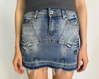Mini Short Denim Skirt with Metal Buds 2000s Y2K