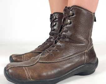 Brown Genuine Leather Ankle Laced Up Y2K Boots, EU 39 / UK 6 / US 8