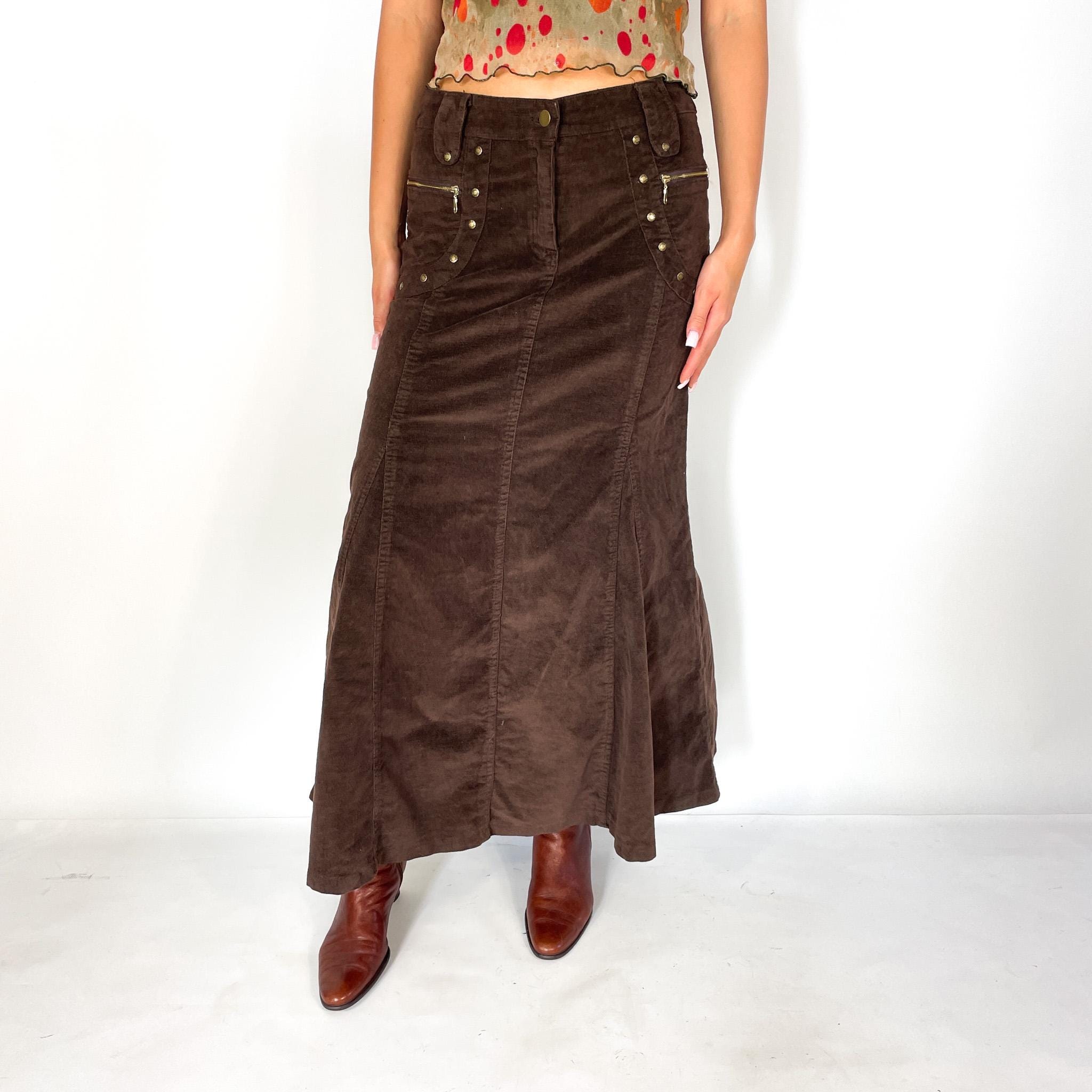 brown corduroy skirt with elastic waist band 2045 brown corduroy skirt with elastic waist band 2045