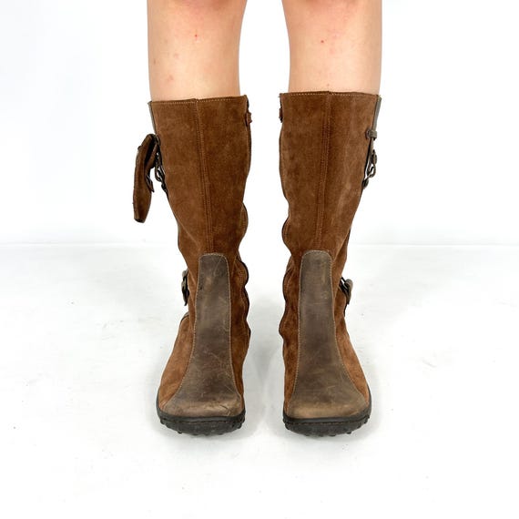Brown Genuine Leather Suede Biker Y2K Boots, Vintage 2000s Fashion