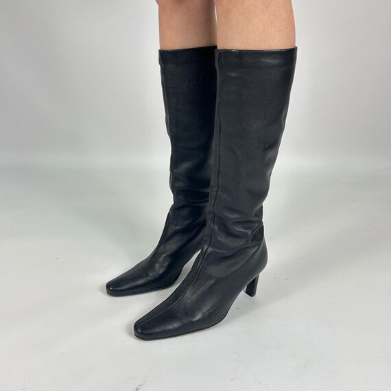 Black Real Leather Preloved Y2K Sock Boots Etsy Canada