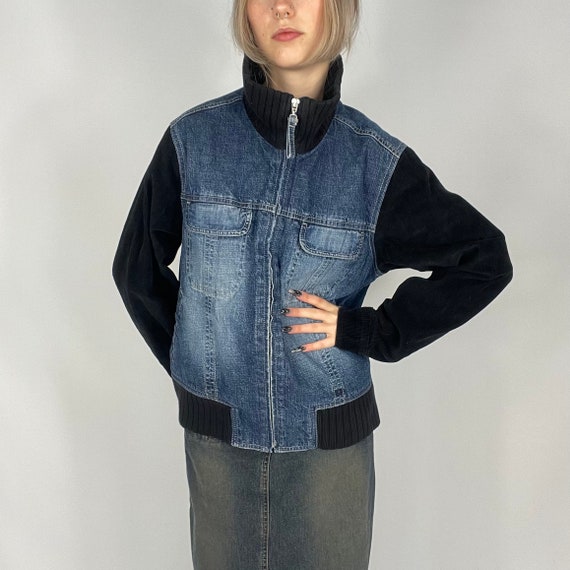 Vintage Y2K Cecil Denim Zipped Jacket with Black … - image 2