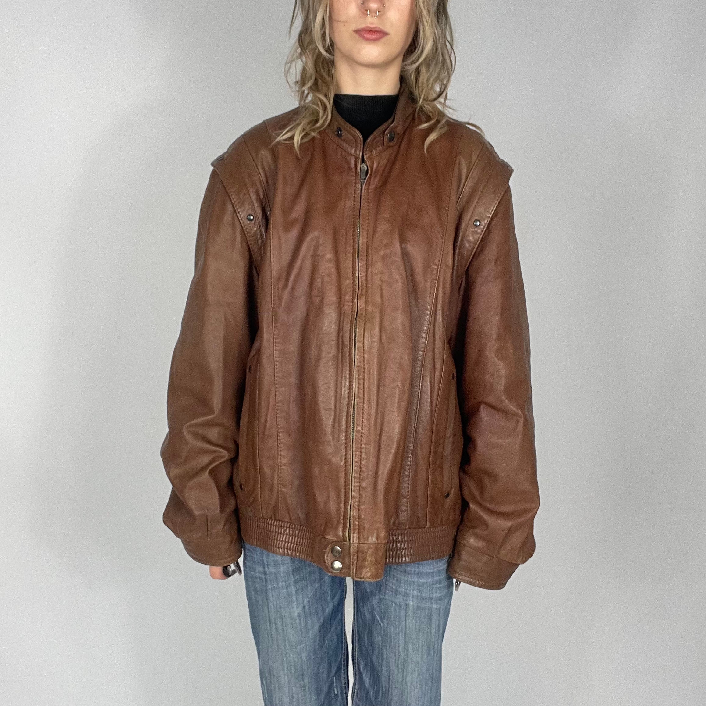 Vintage Brown Real Leather Zipped Preloved Bomber Jacket - Etsy Vintage Brown Real Leather Zipped Preloved Bomber Jacket - Etsy