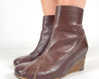 Sorel Wedge Boots | Brown Leather Ankle Boots | Lace up 00s  display picture 3