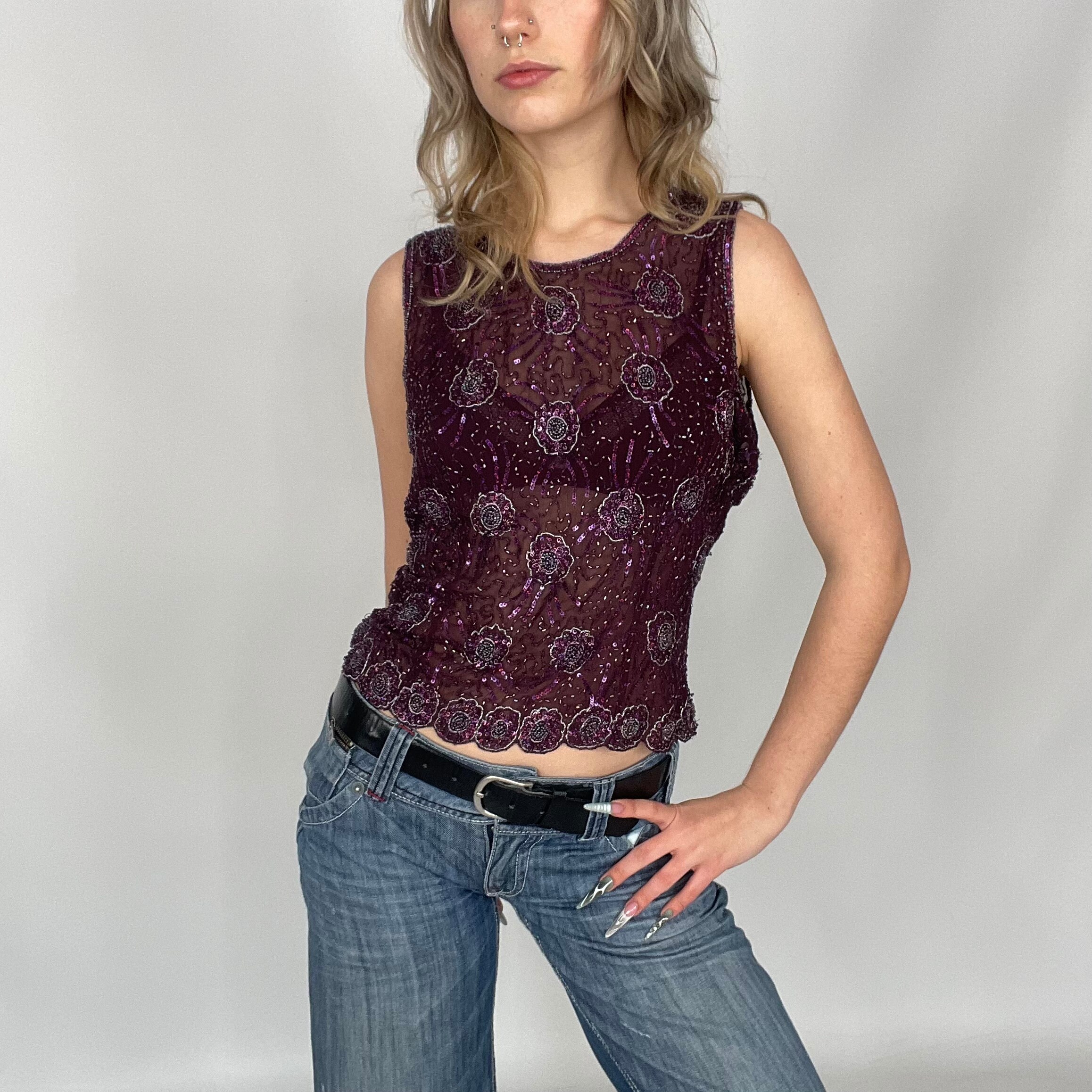 Purple Diamonds Y2K See Through Silk Preloved Top - Etsy India