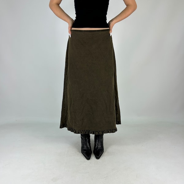 Brown Maxi Y2K Preloved Skirt with Frills