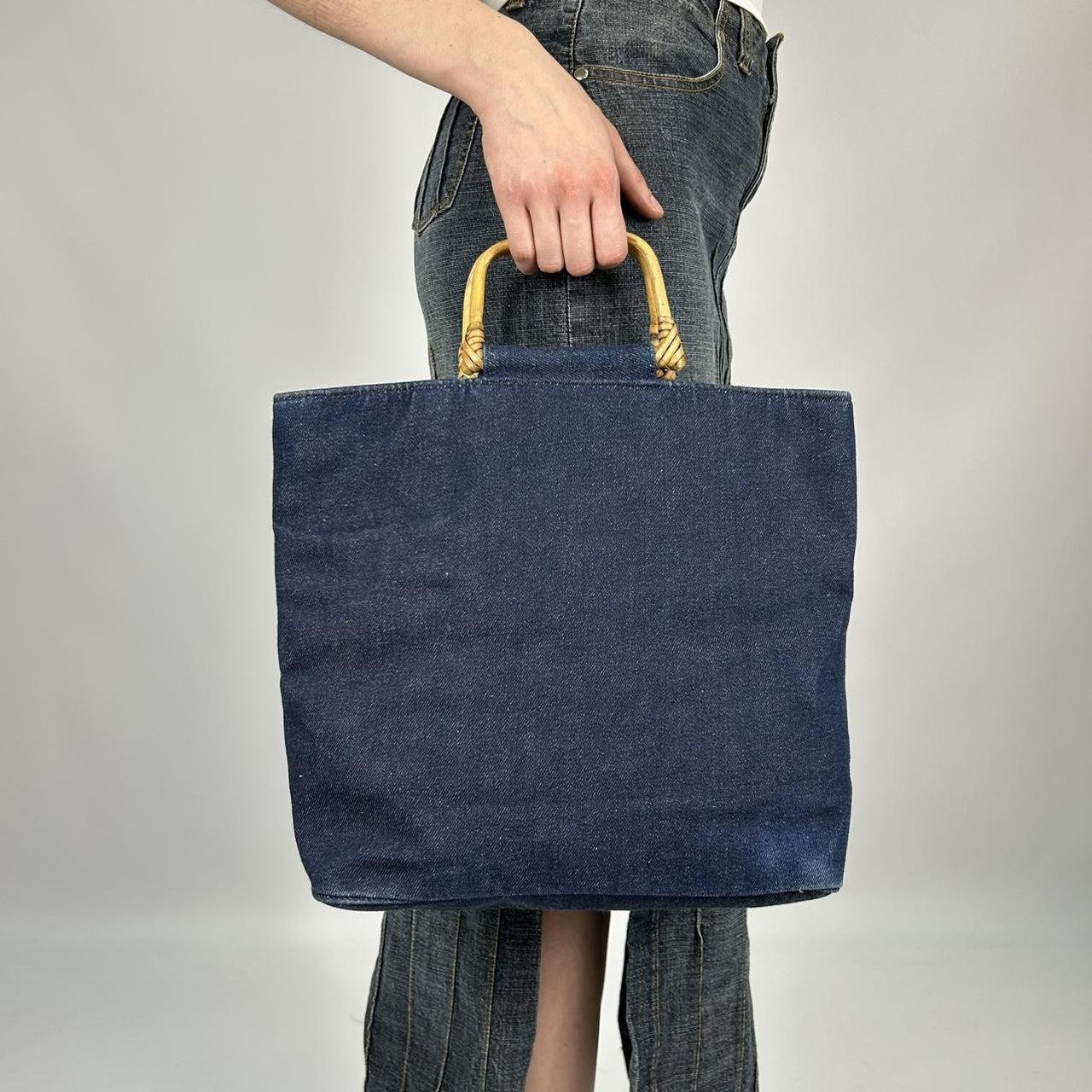 Denim Preloved Handbag Shopper With Bamboo Handle - Etsy