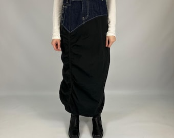 Y2K Unique Maxi Take Two Mixed Materials Denim Cargo Skirt