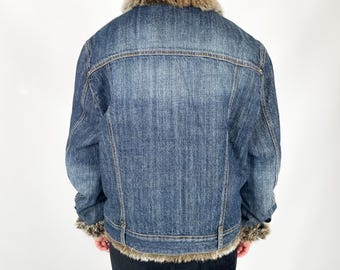 Vintage Esprit Y2K Denim Jacket With Faux Fur Collar and Trim